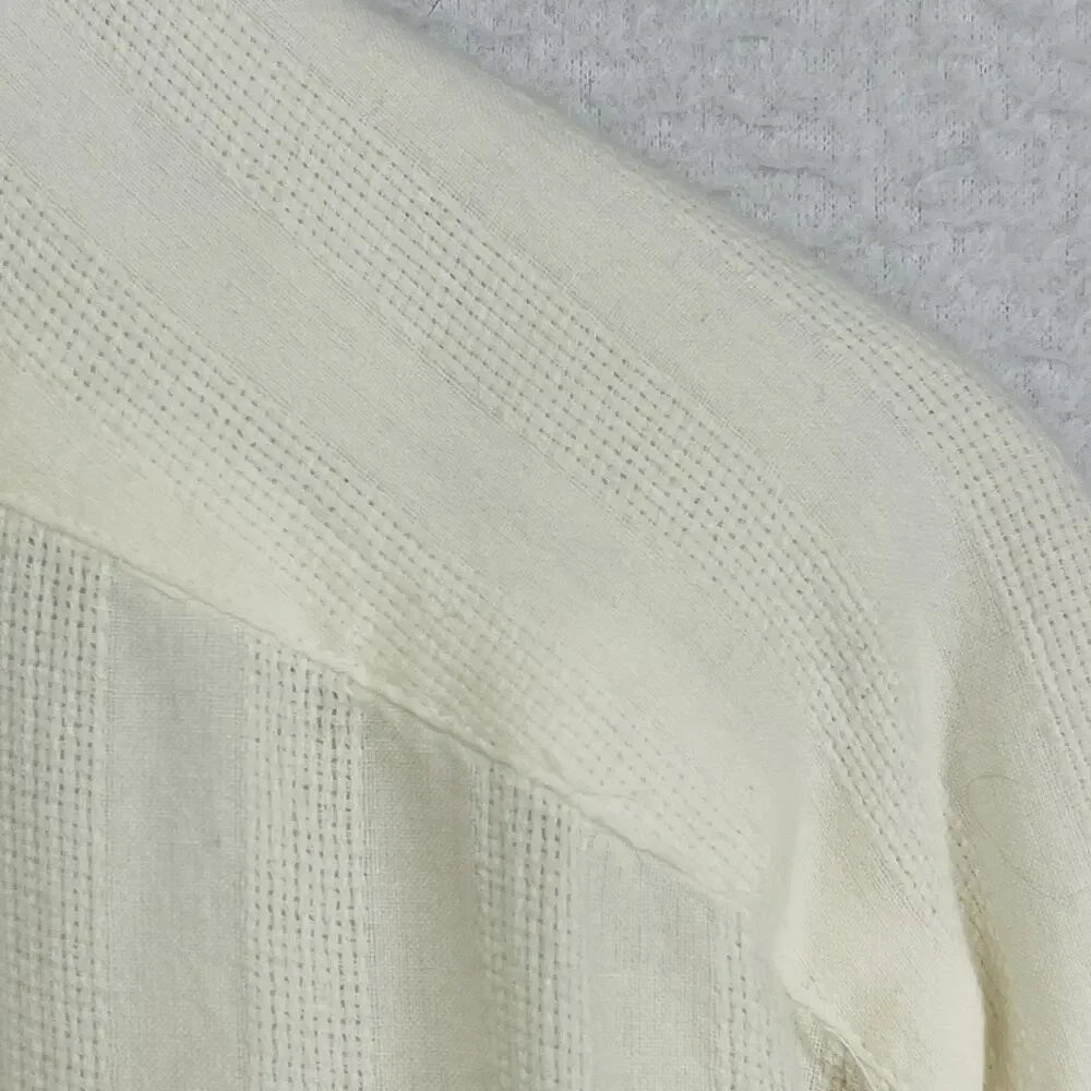 STRUCTURE Shirt Mens XL Cotton Dobby Striped Band Collar Button Up Off White VTG_7